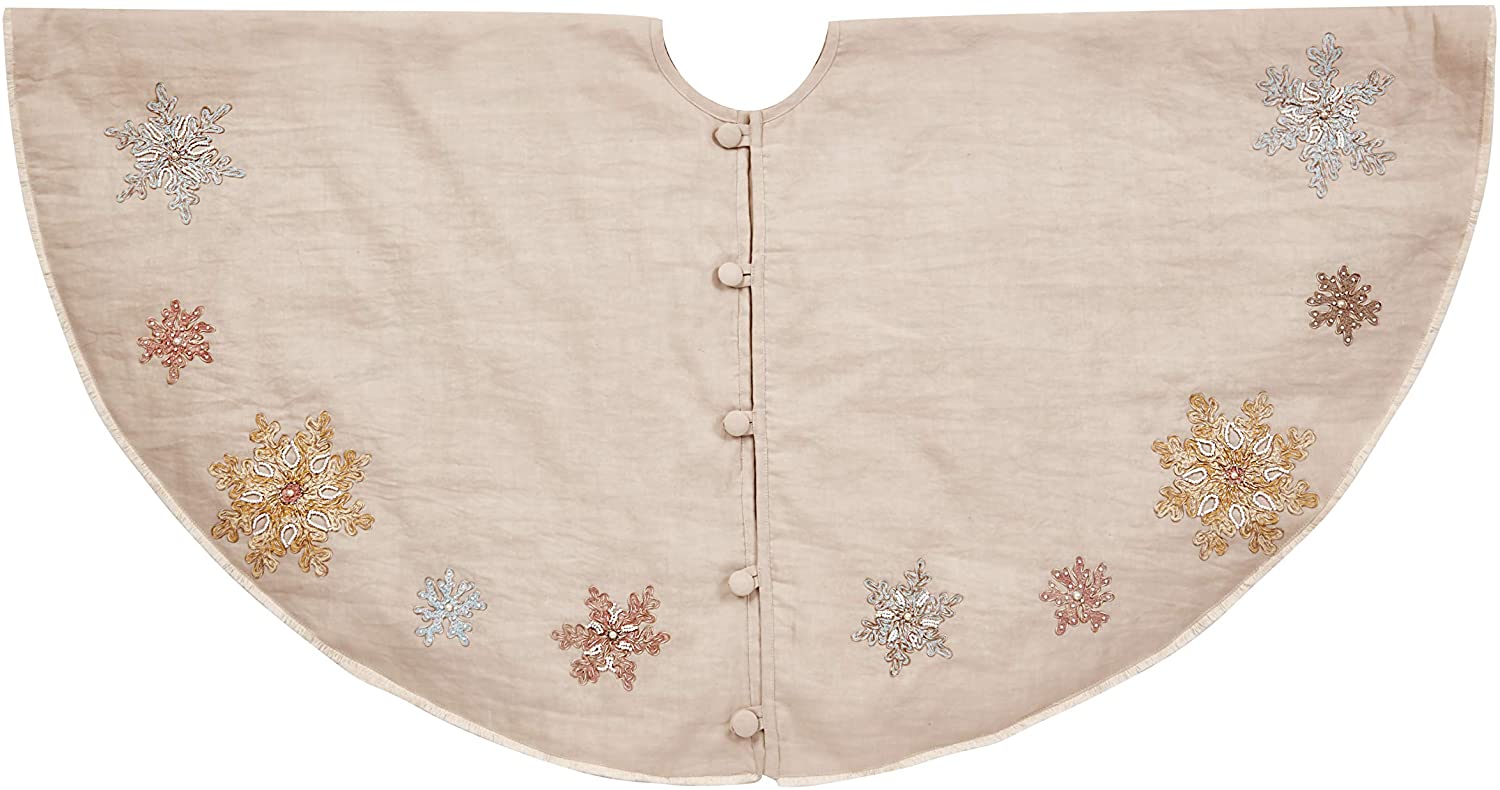 Handmade Pastel Snowflakes Linen Christmas Tree Skirt Natural 60" Arcadia Home