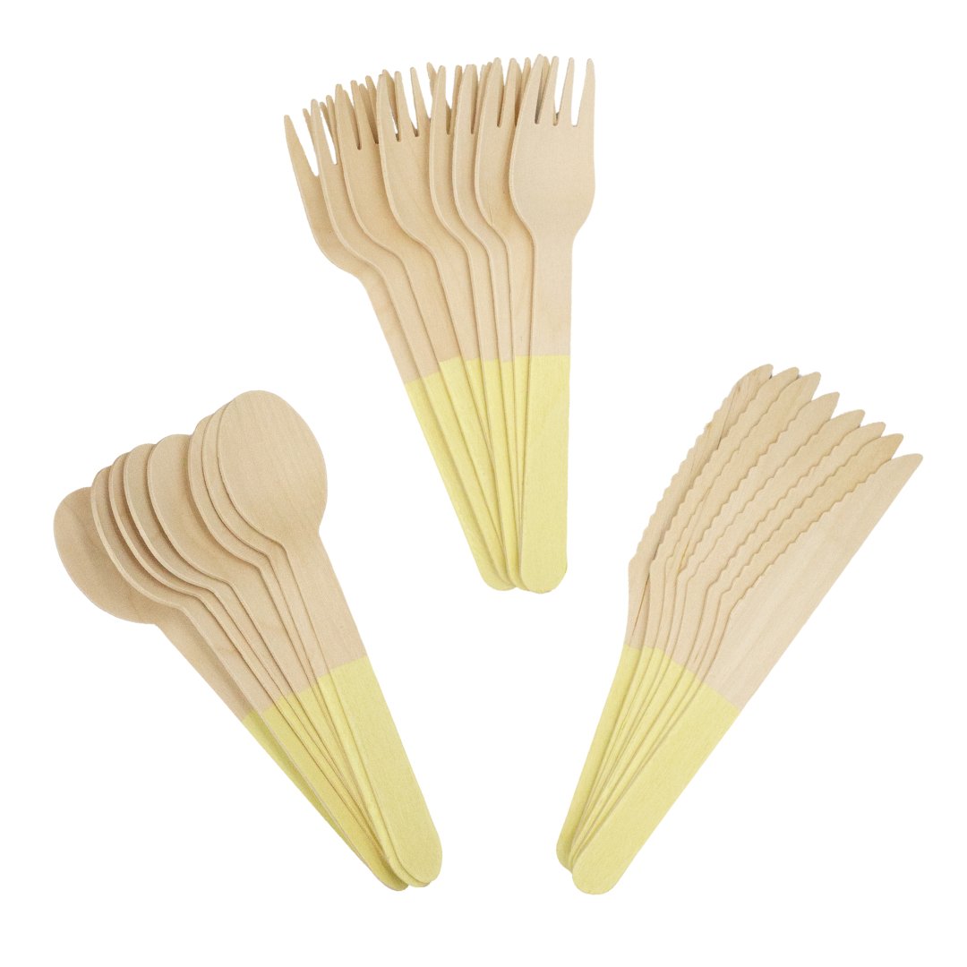 Yellow Wooden Utensil Set – 24ct | On Sale!!
