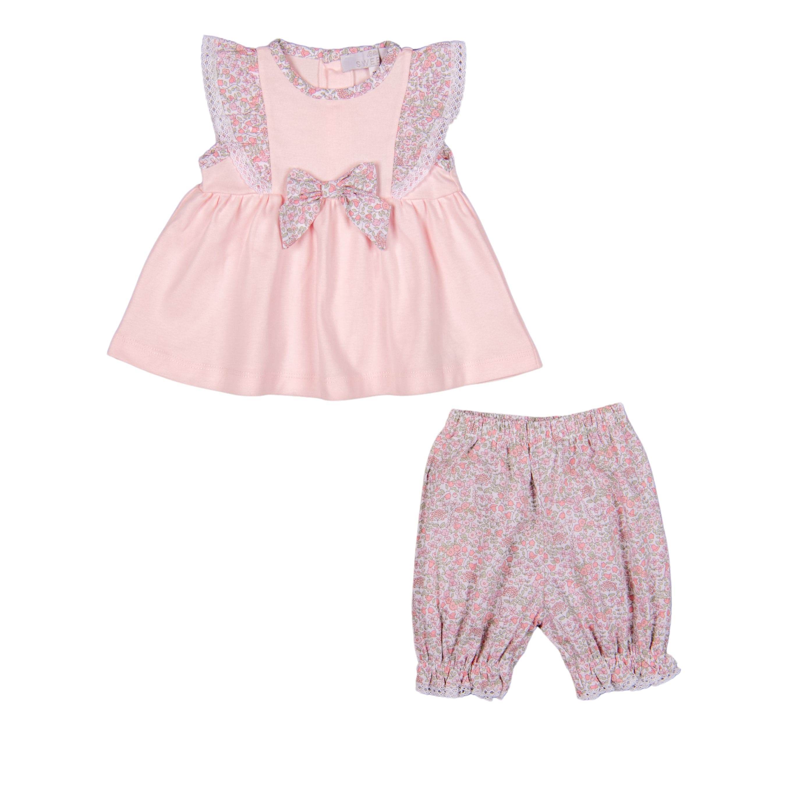Petite Fleur | Girls Pink Cotton Floral Shorts Set