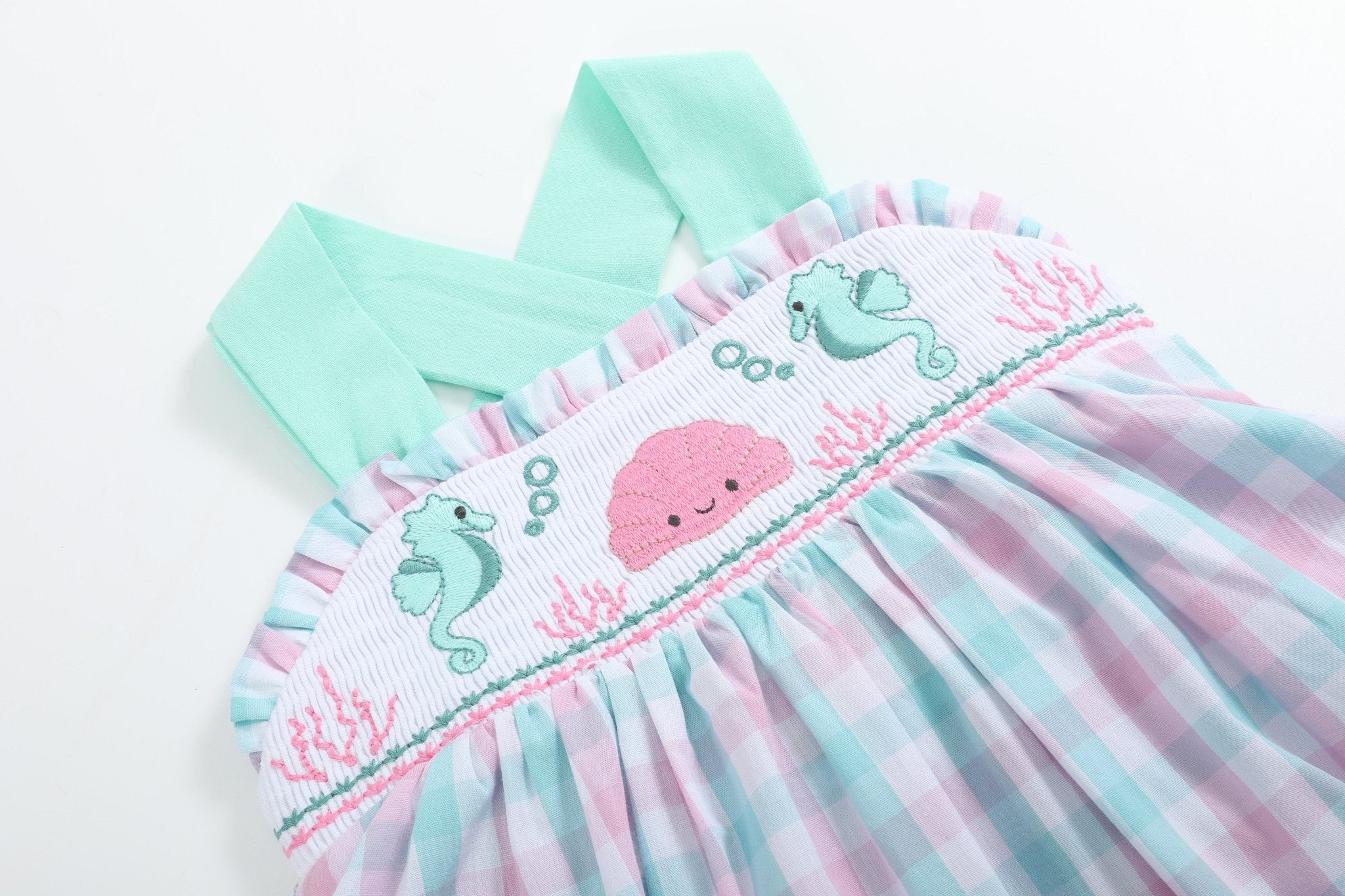 Pink And Aqua Seashell Smocked Sundress