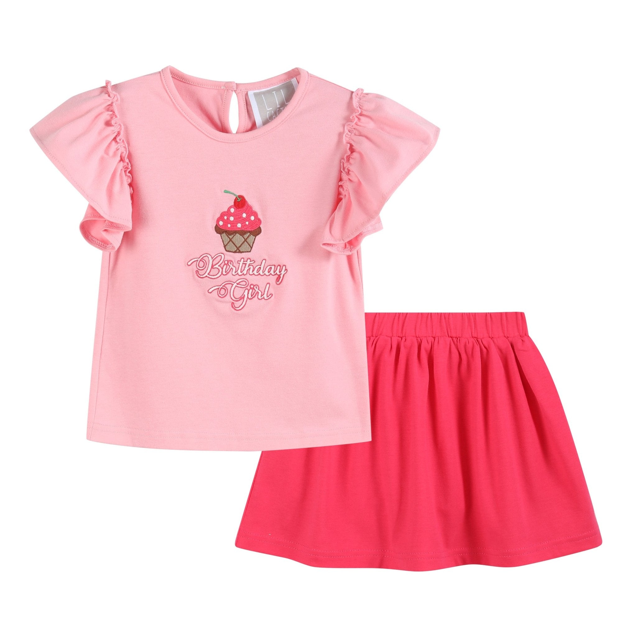 Pink Birthday Girl Ruffle Top And Skort Set