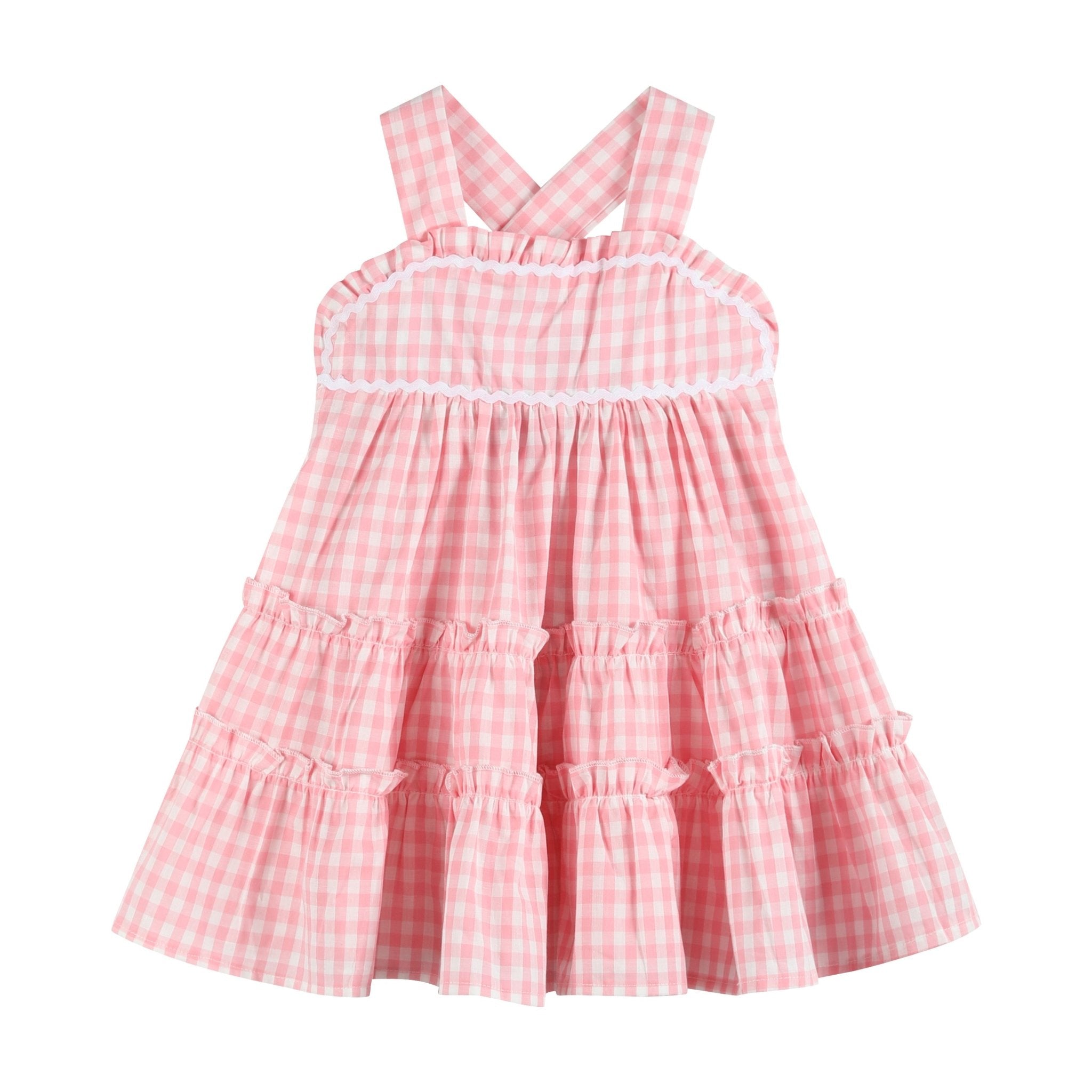 Pink Gingham Check Layered Sundress