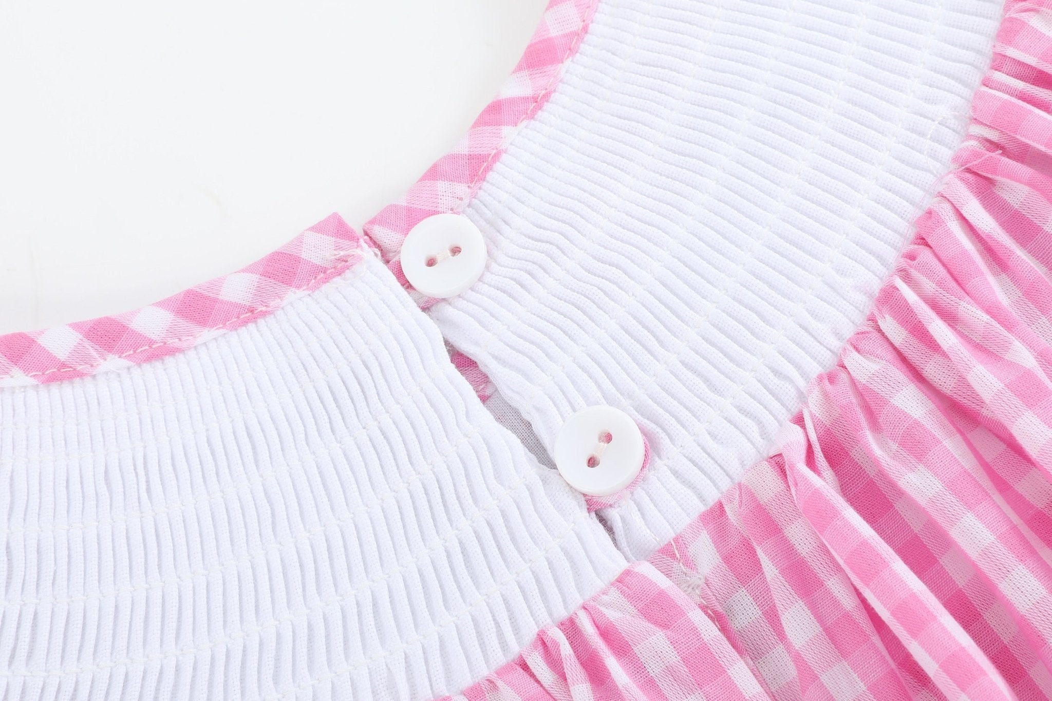 Pink Gingham Daisy And Hearts Smocked Bishop Dress