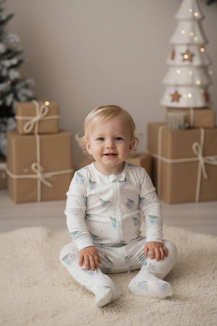 Pink Merry Sleighs Zipper Footie