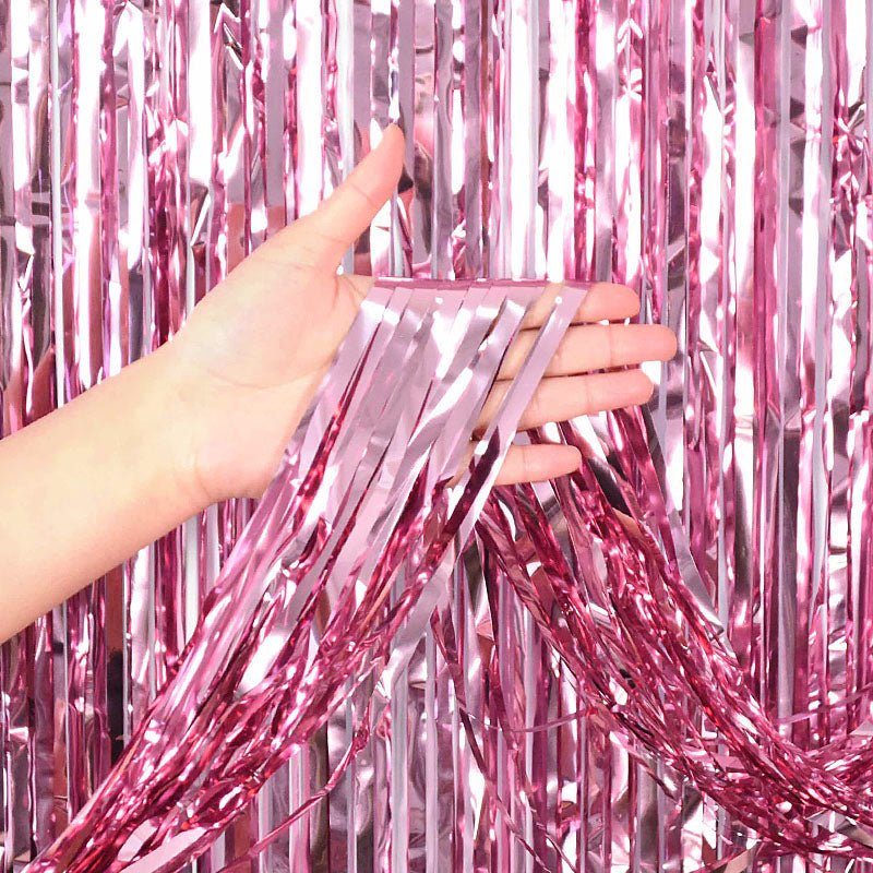 Pink Metallic Fringe Curtain – 6.5ft Backdrop