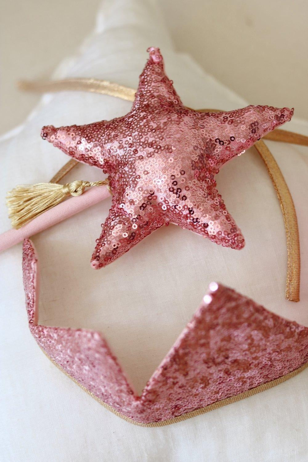 pink Sequins Crown And Wand Magic Set