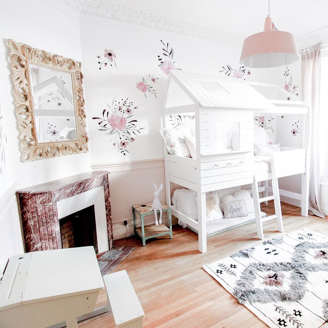 Pink Watercolor Flowers Wall Decals