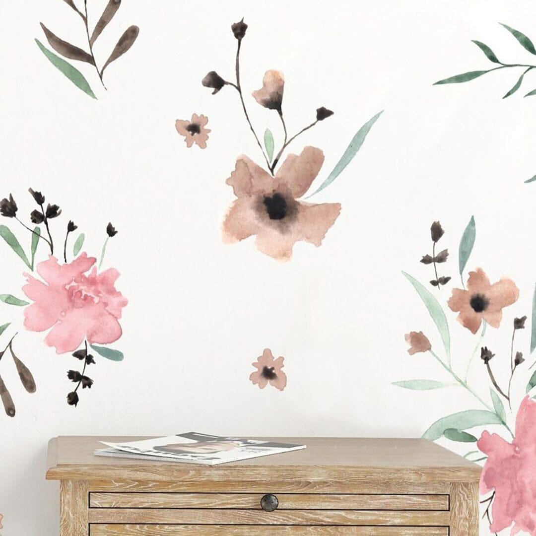 Pink Watercolor Flowers Wall Decals
