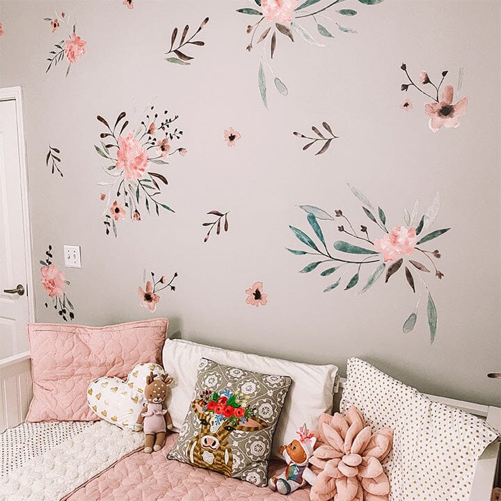 Pink Watercolor Flowers Wall Decals