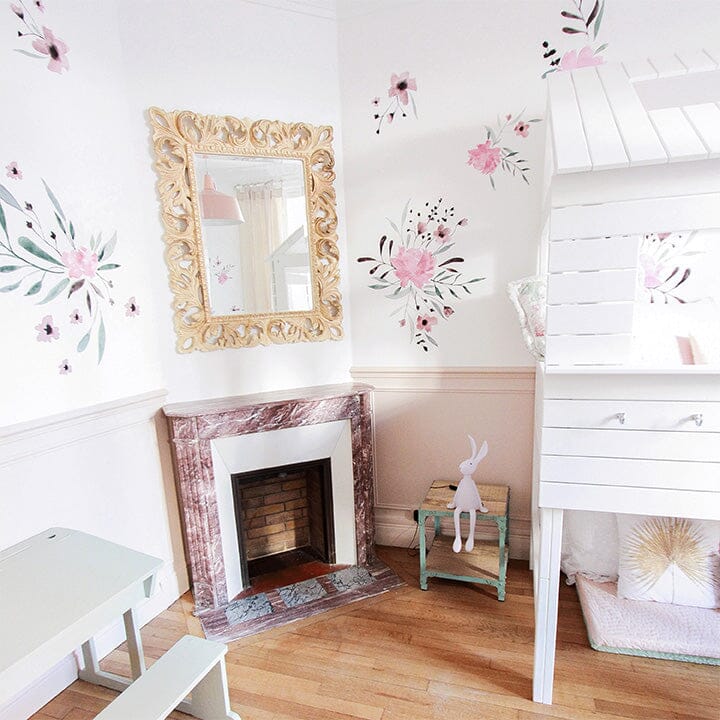 Pink Watercolor Flowers Wall Decals