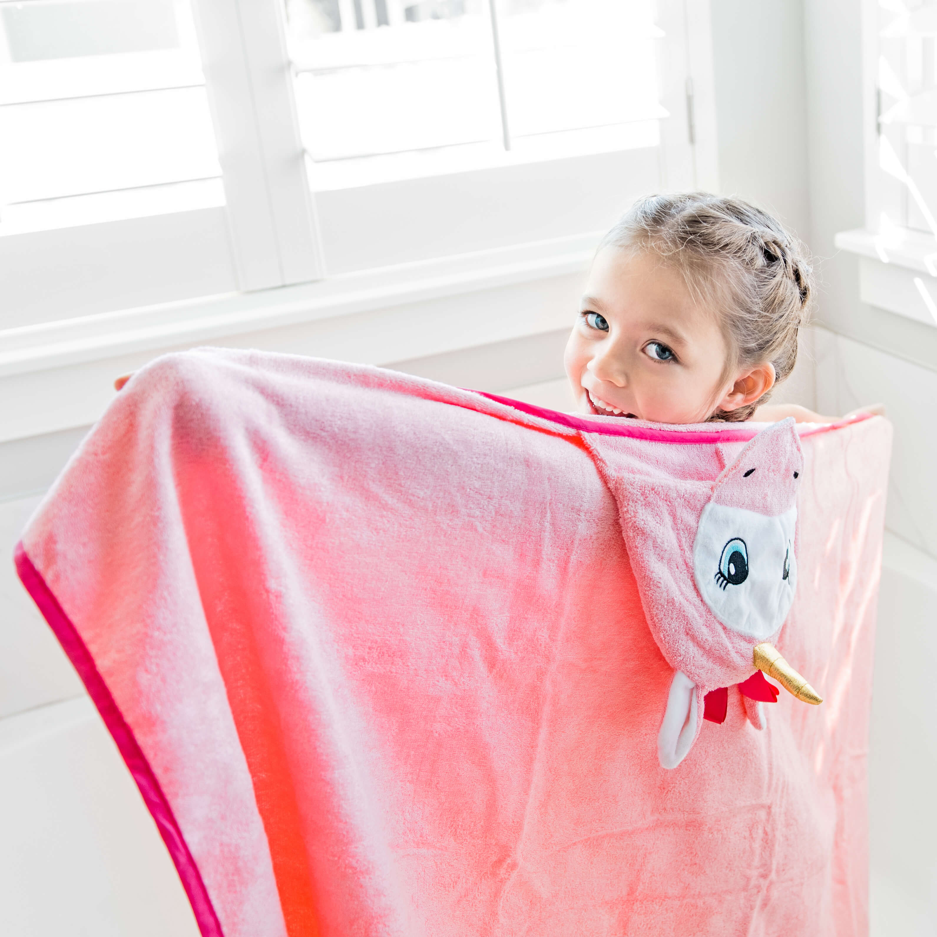 Bamboo Viscose Pink Unicorn Hooded Towel