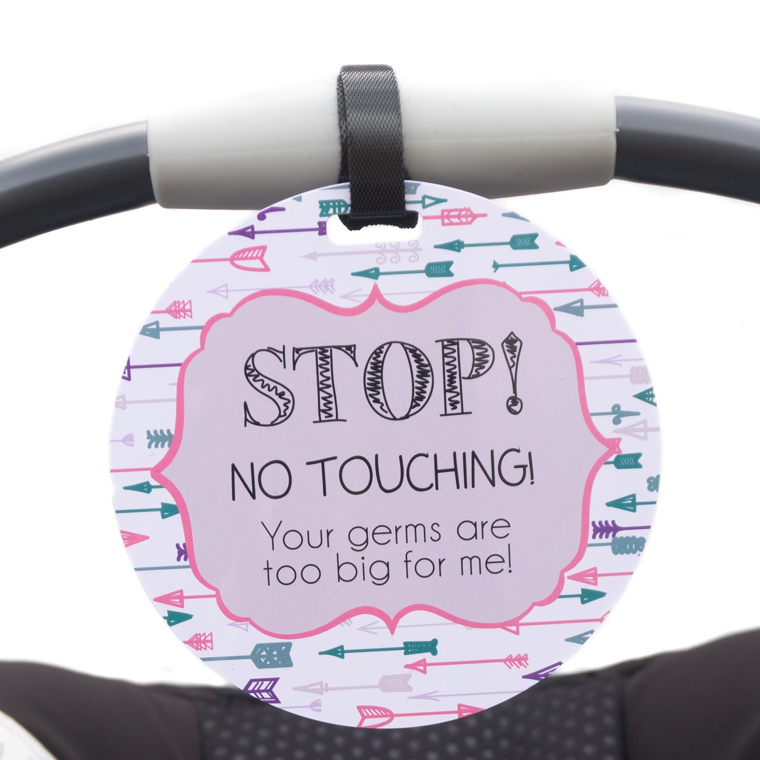 Girl Arrows Stop No Touching Newborn Baby Car Seat Sign Tag