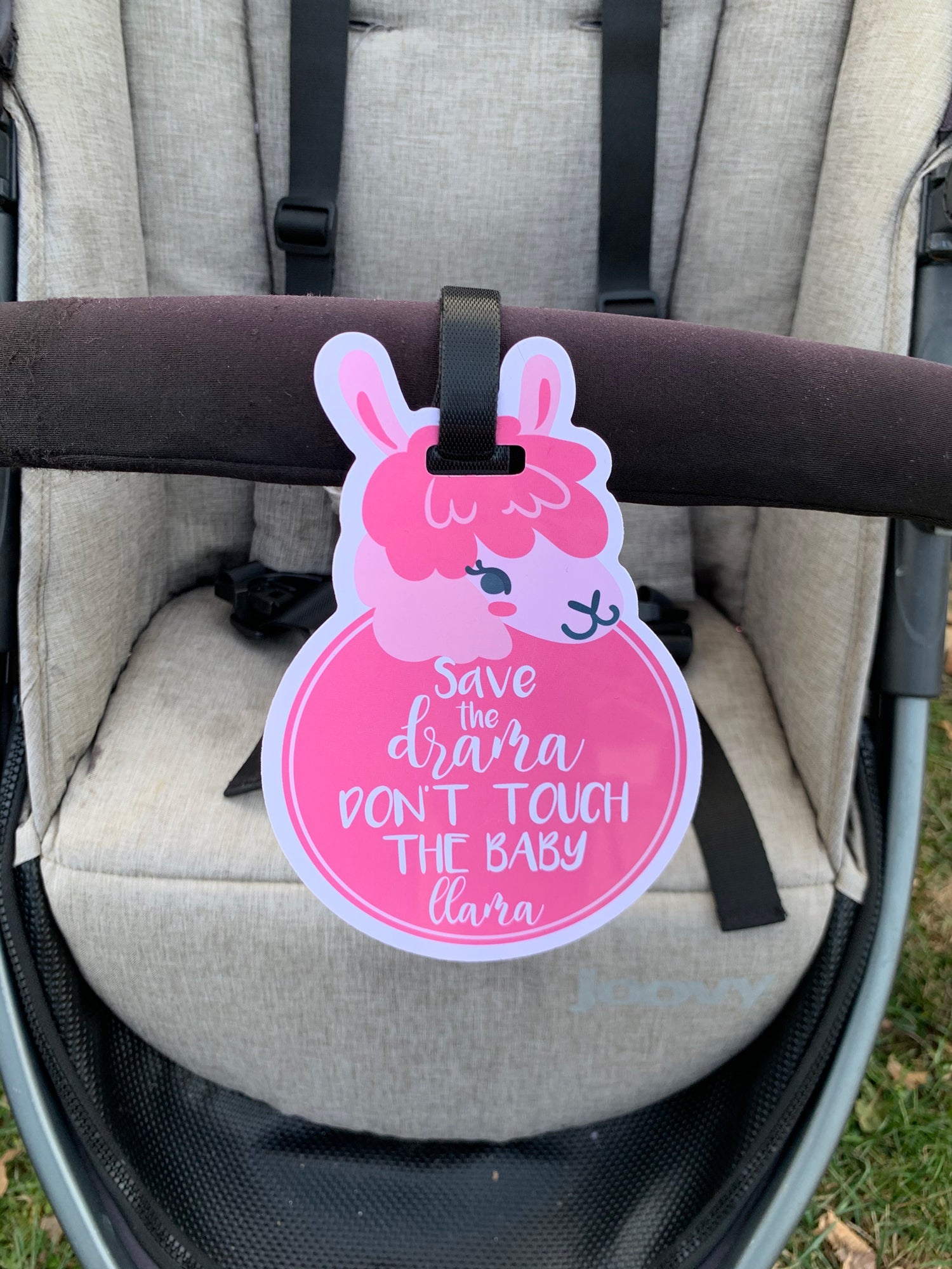 Pink Llama No Touching Newborn Baby Car Seat Sign Tag
