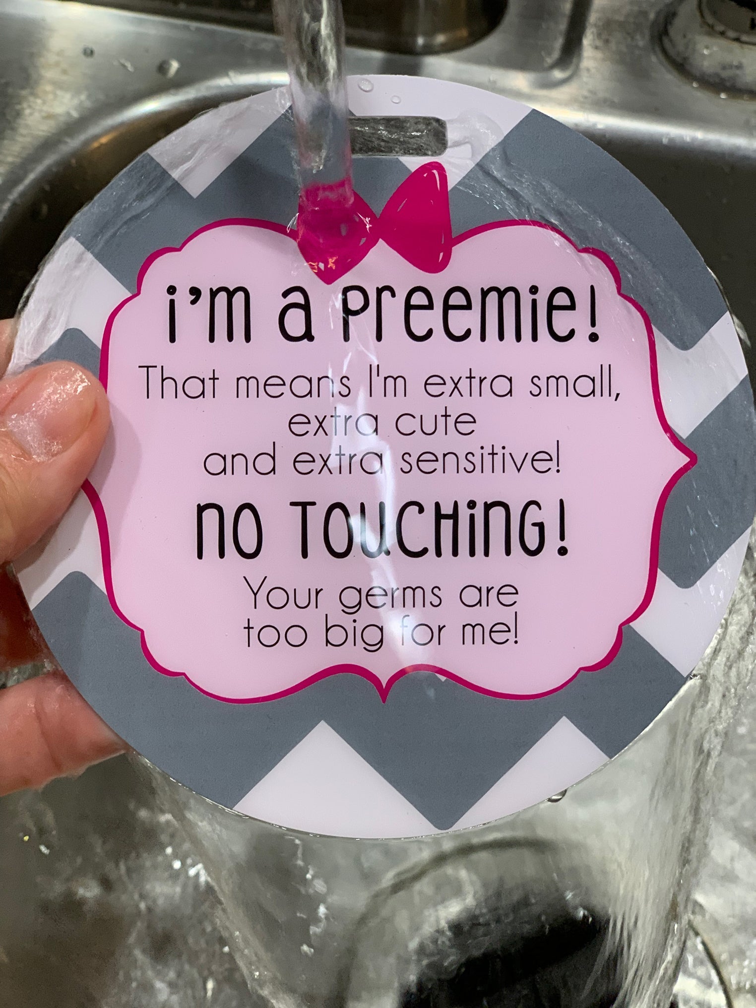 Pink Preemie No Touching Newborn Car Seat Sign Tag