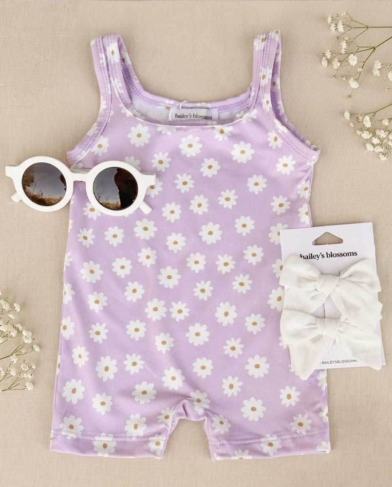 Piper Square Neck Bikeshort Romper - Lavender Bloom