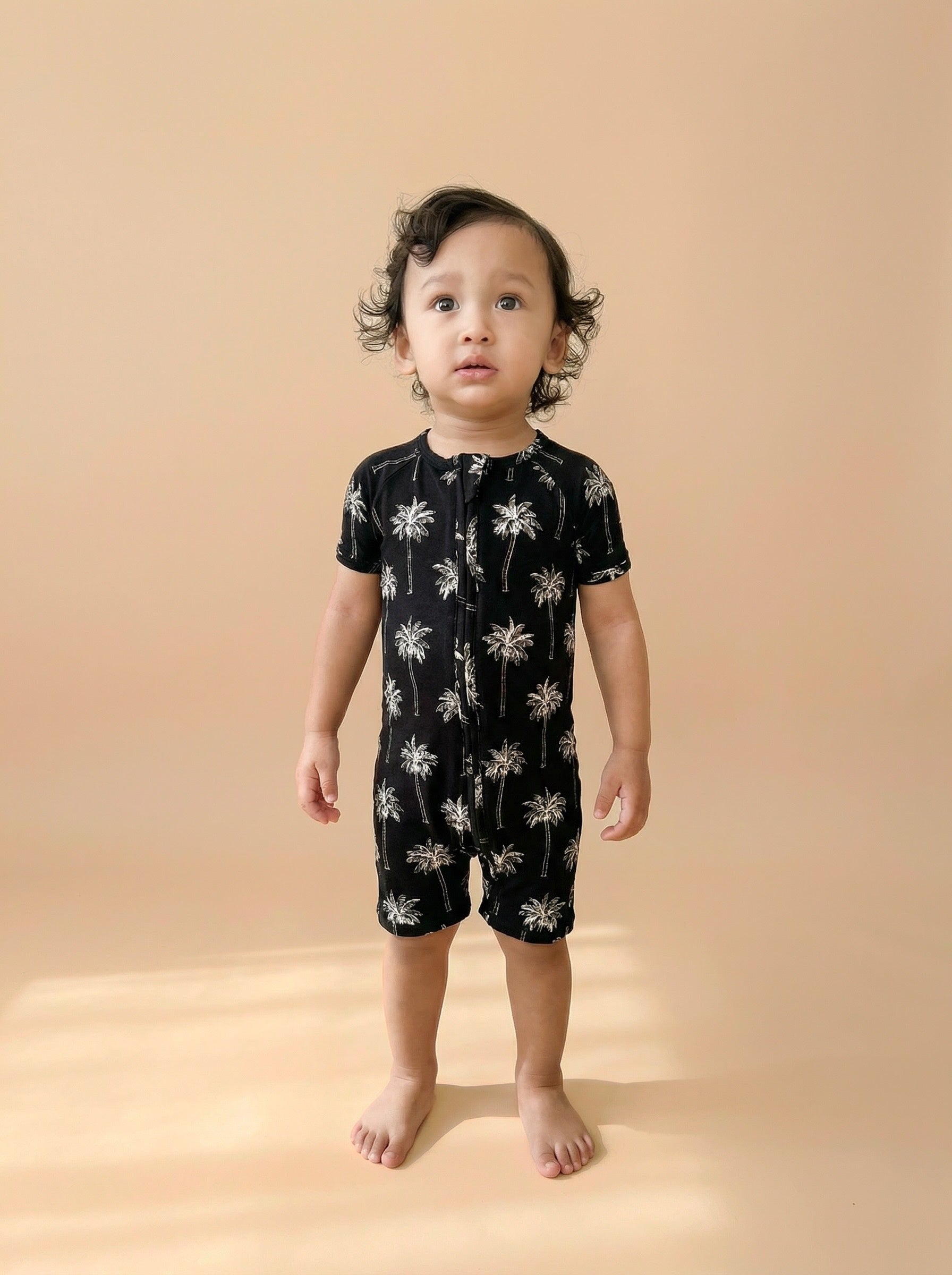 Bamboo Shorty Romper | Palm Style Black