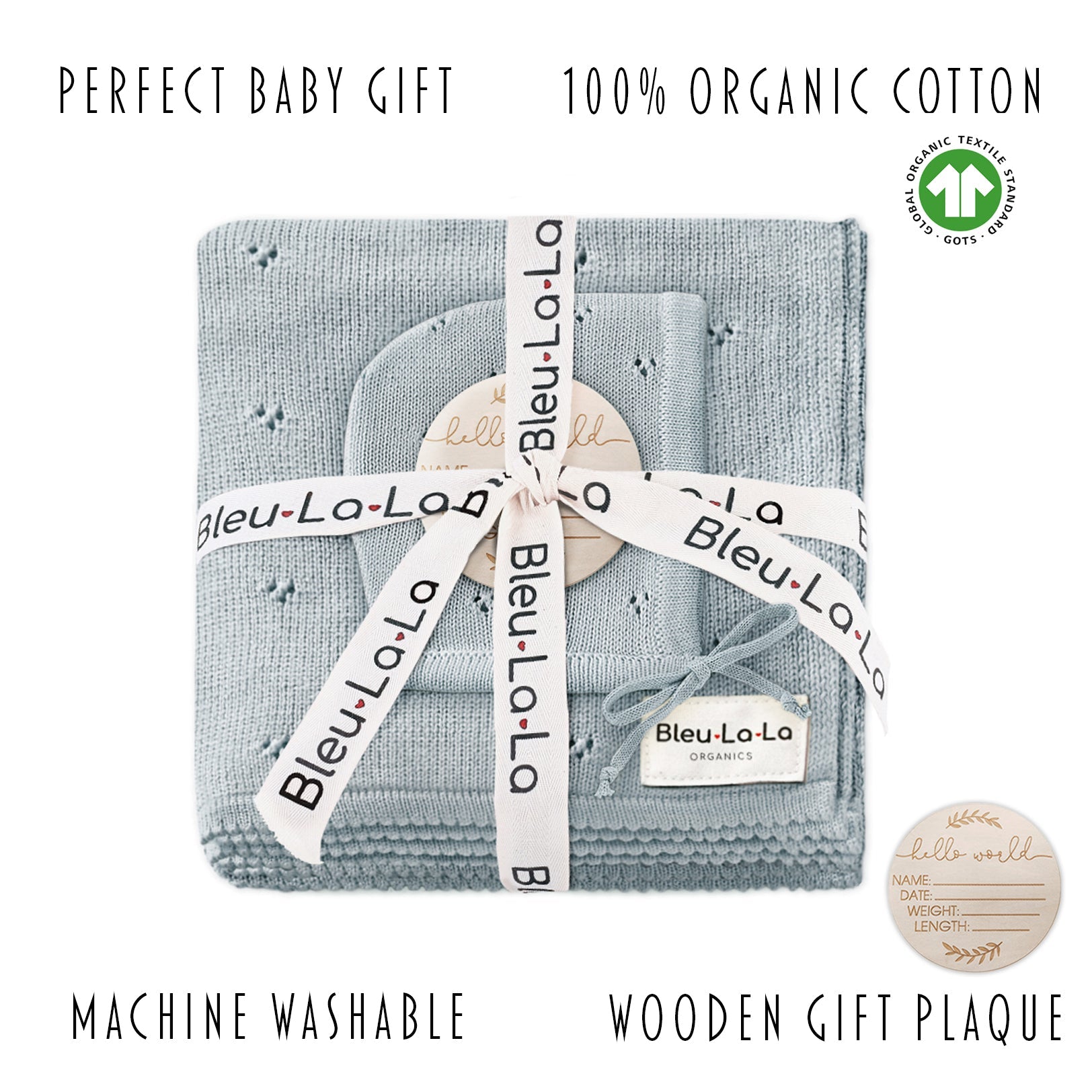 Organic Pointelle Swaddle Blanket + Hat Gift Set by Bleu La La