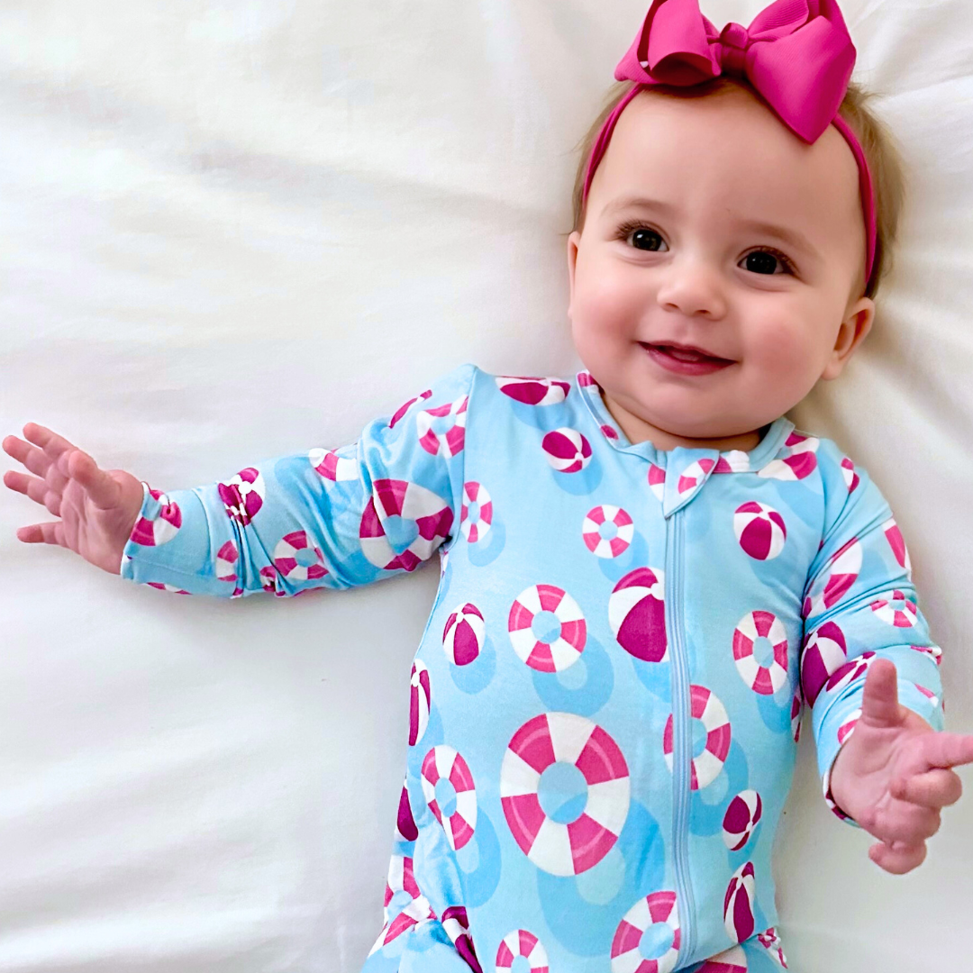 Hamptons Pool Party Pink Zippered Romper