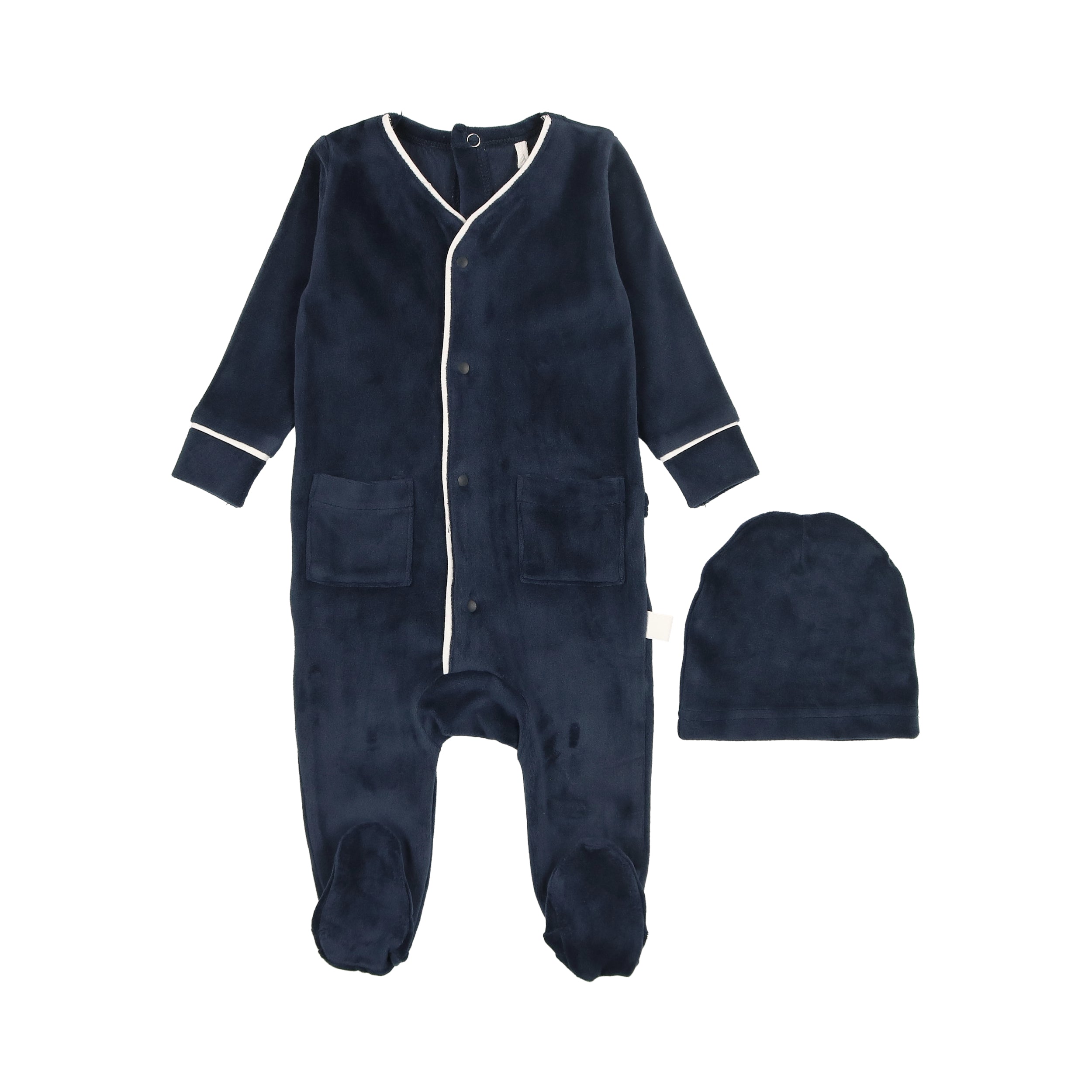 Velour Footie- Navy