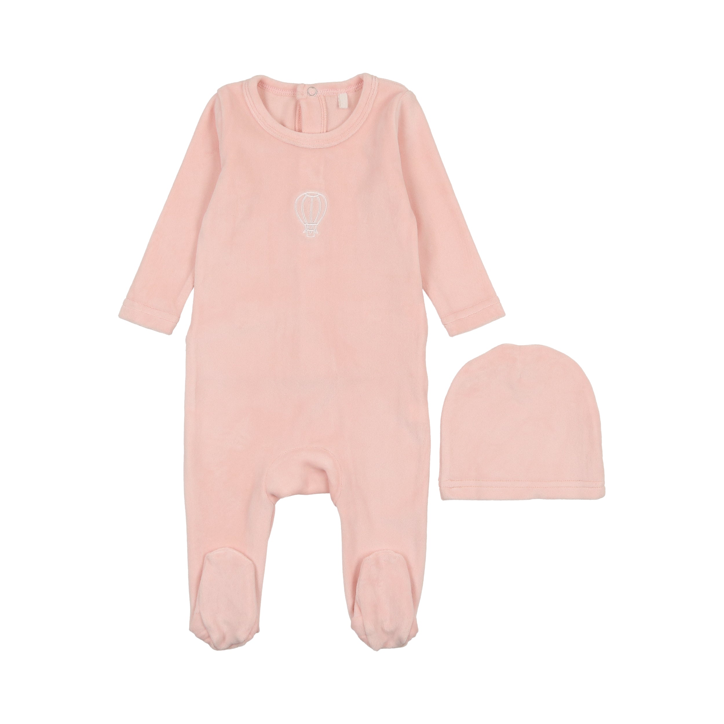 Velour Embroidered Footie- Pink