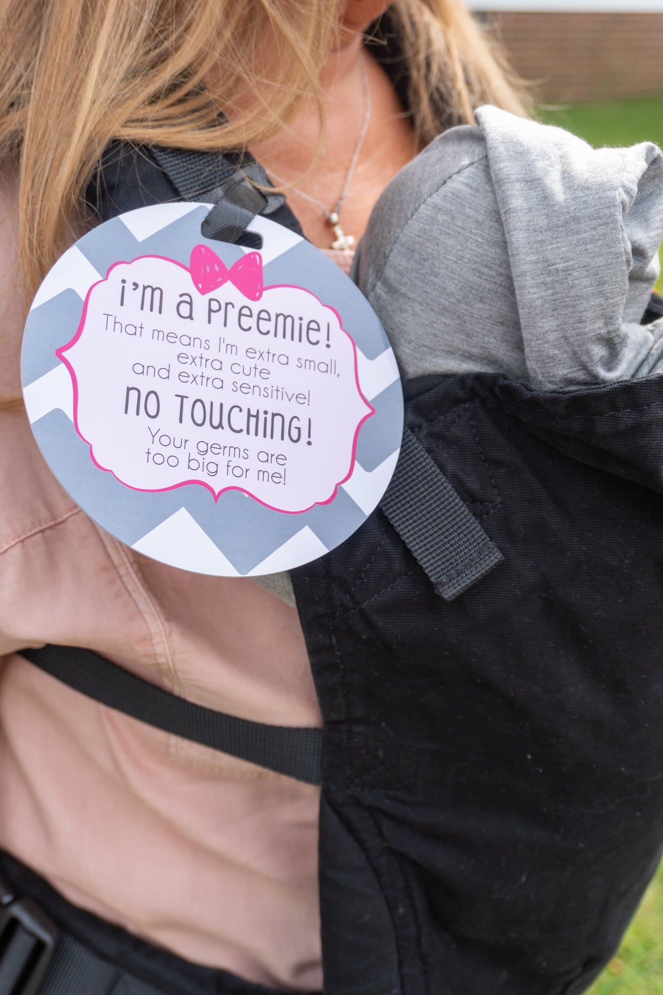 Pink Preemie No Touching Newborn Car Seat Sign Tag