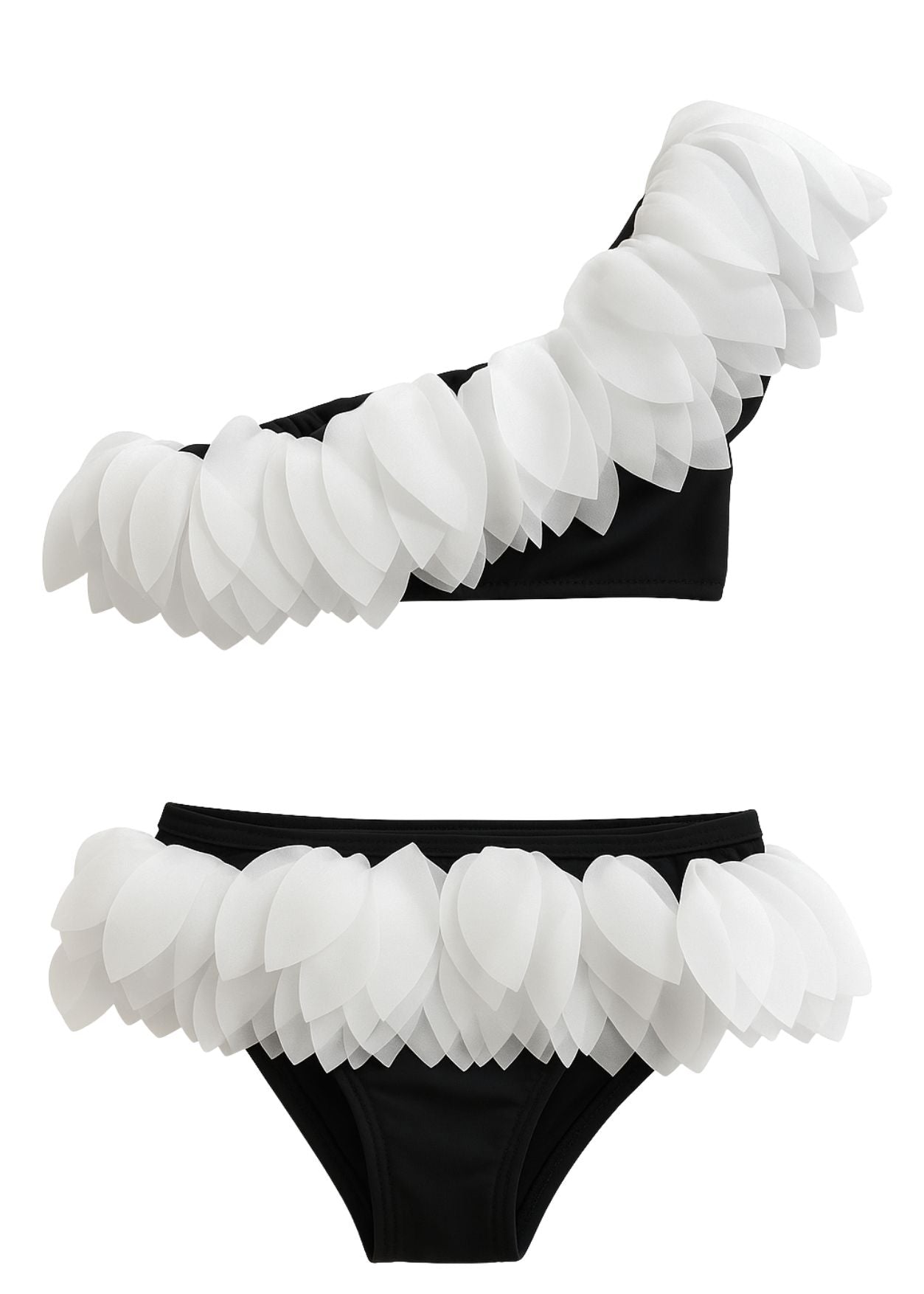 Black One Shoulder Bikini With Petals