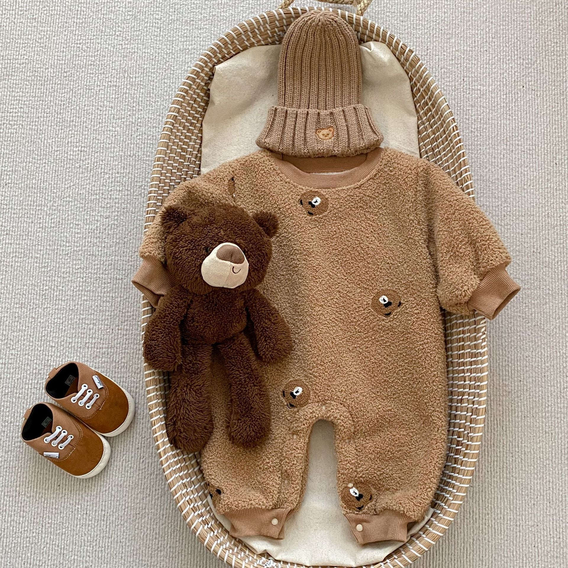 Infant Baby Little Bear Design Warm Thicken Long Sleeve Jumpsuit In Winter