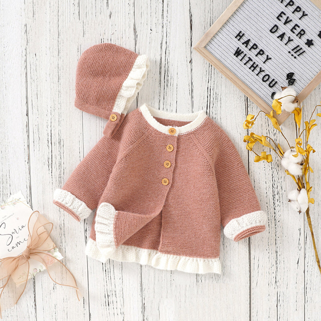 Baby 1pcs Solid Color Lace Design Knitted Cardigan