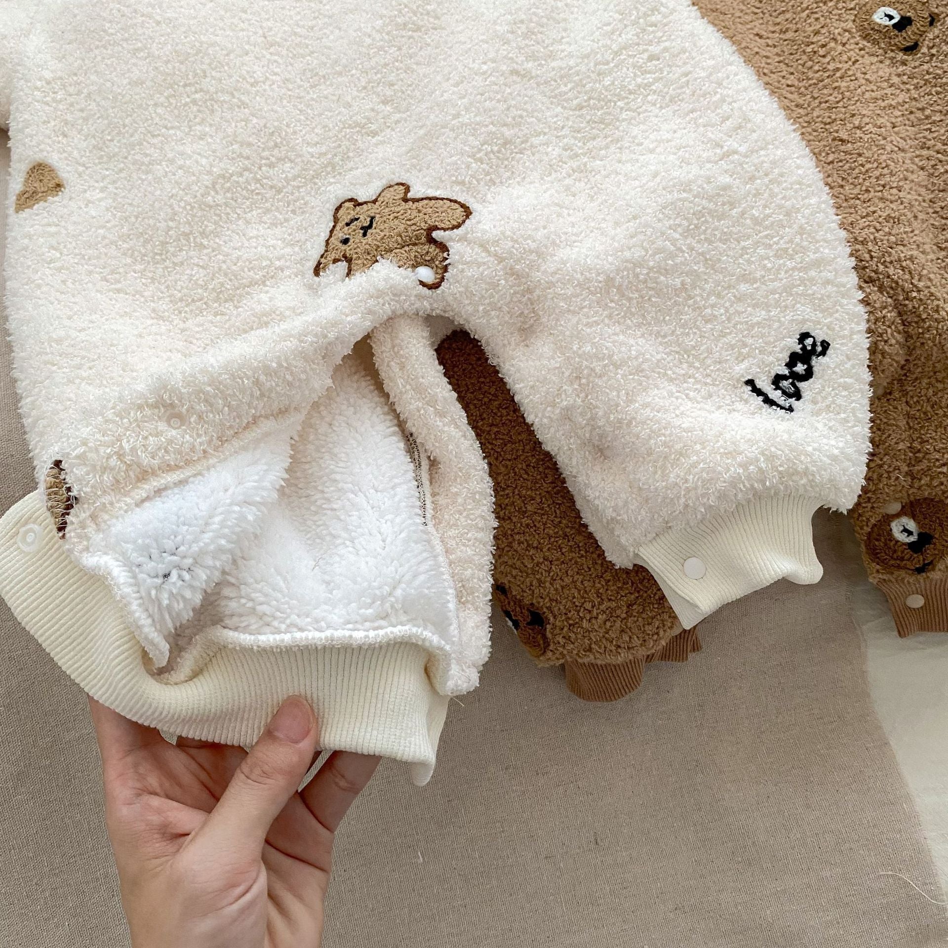 Infant Baby Little Bear Design Warm Thicken Long Sleeve Jumpsuit In Winter