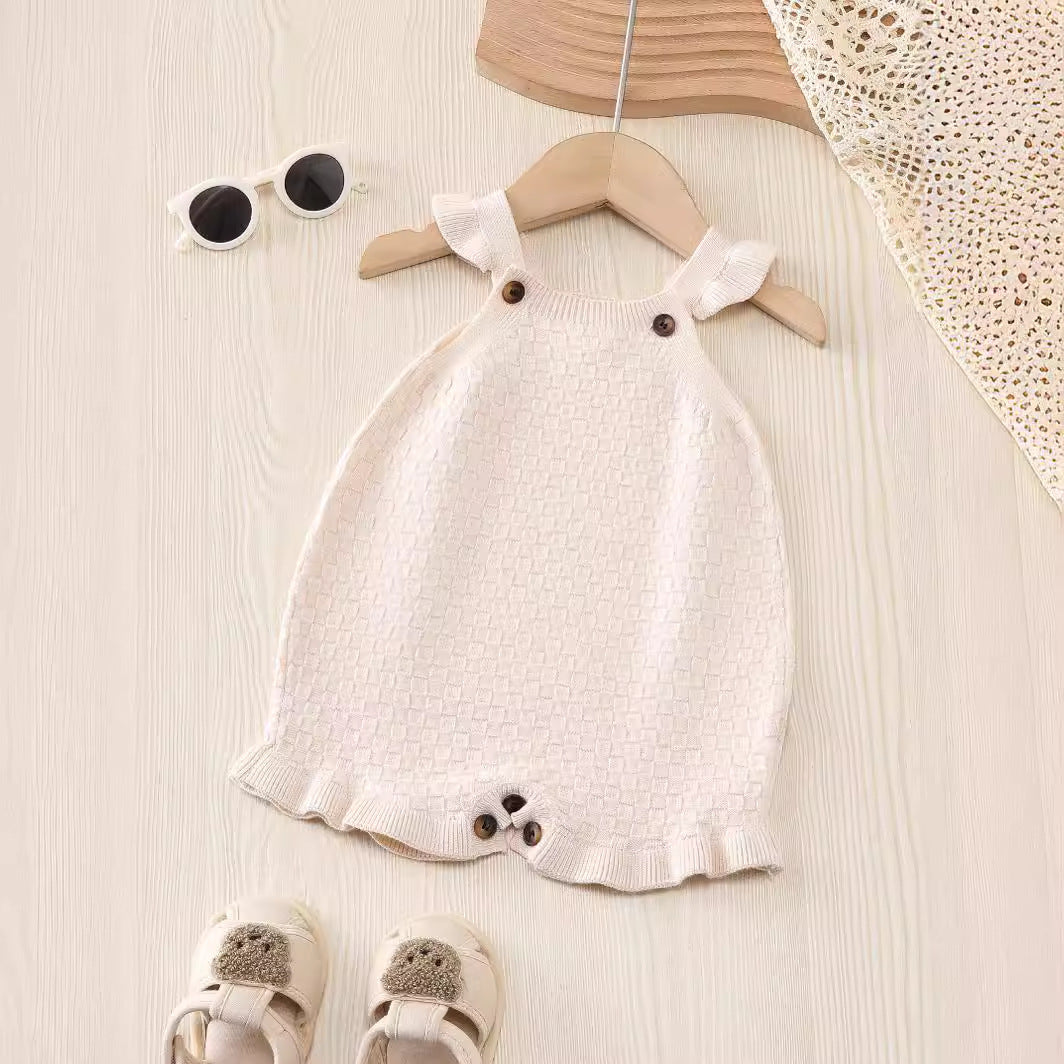 Arrival Summer Baby Kids Girls Plaid Pattern Simple Solid Color Sleeveless Strap Knitted Onesies