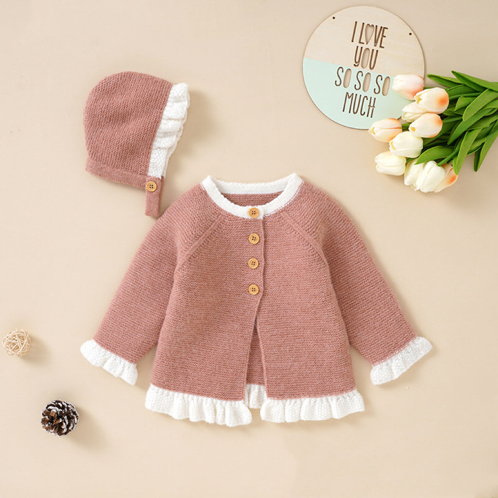 Baby 1pcs Solid Color Lace Design Knitted Cardigan