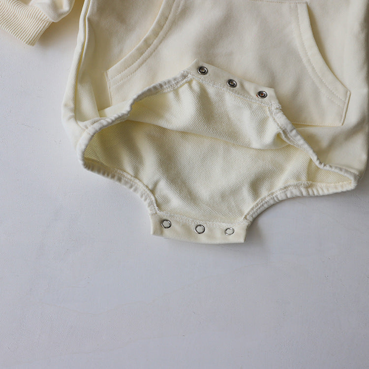 Baby 1pcs Solid Color 3d Bear Ears Patched Design Hoodie Triangle Cotton Bodysuit Onesies