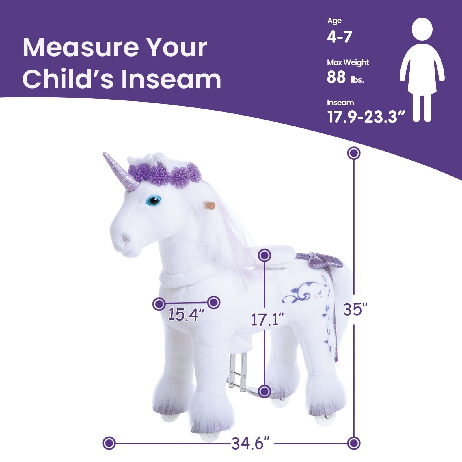 Model X® Unicorn Ride-on Toy Age 4–7 – Purple