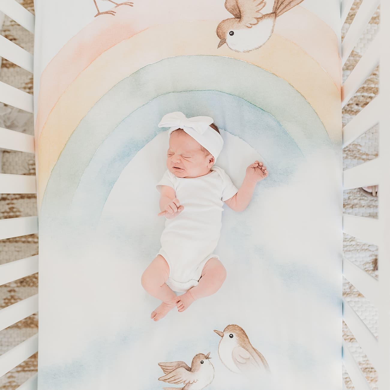 Rainbow And Birds Mini Crib Sheet