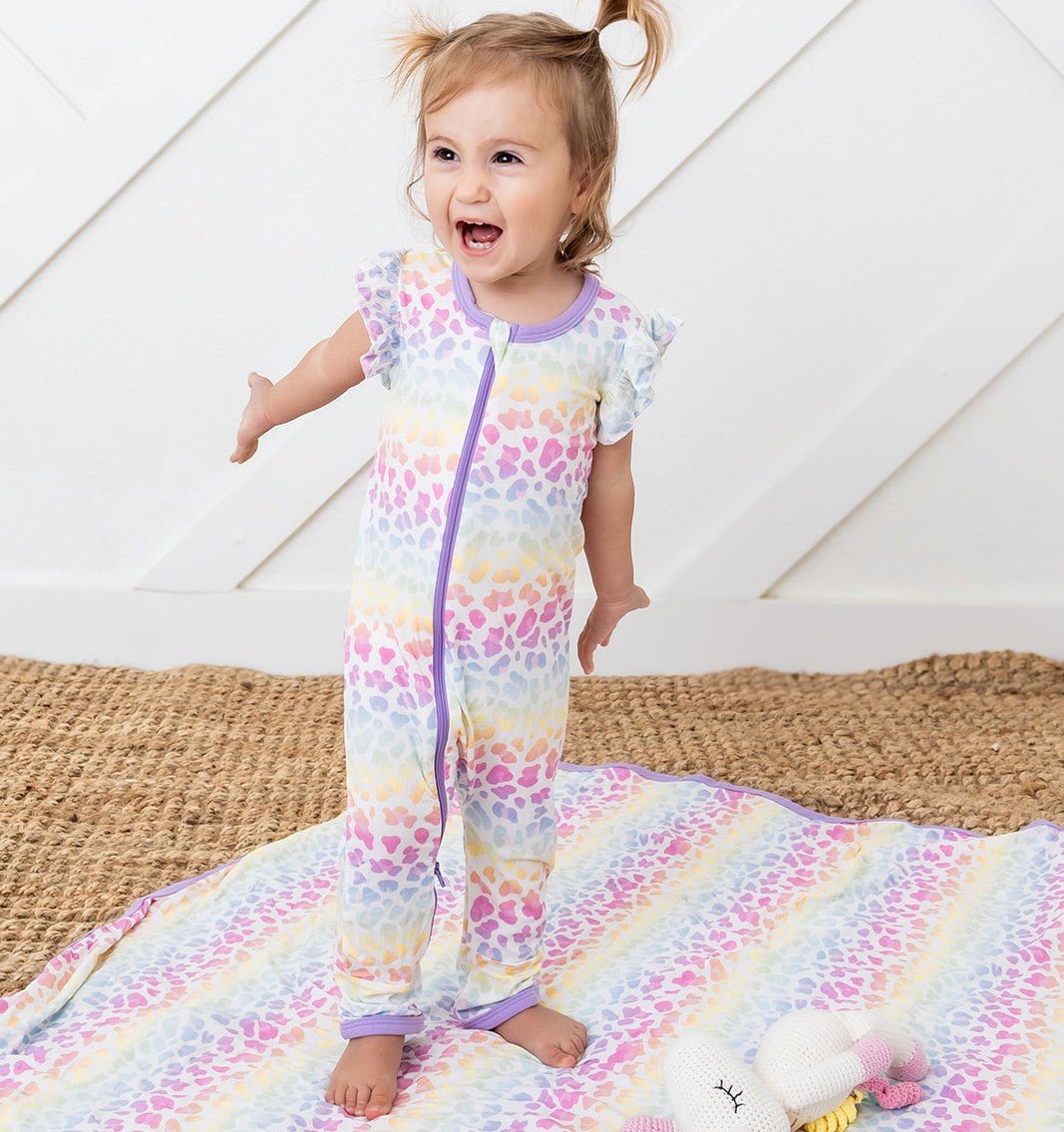 Rainbow Leopard Flutter Romper