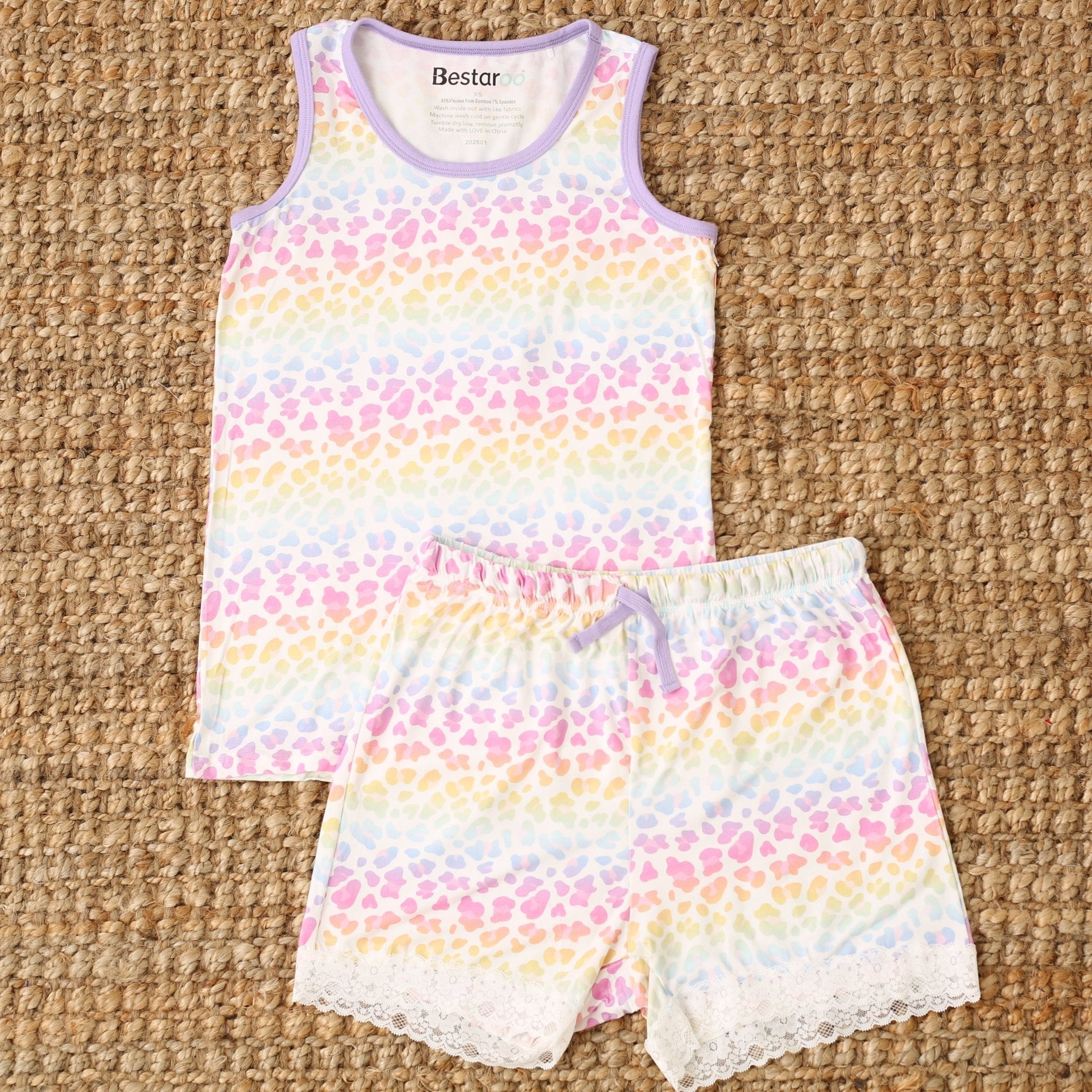 Rainbow Leopard Mom Shorts Set