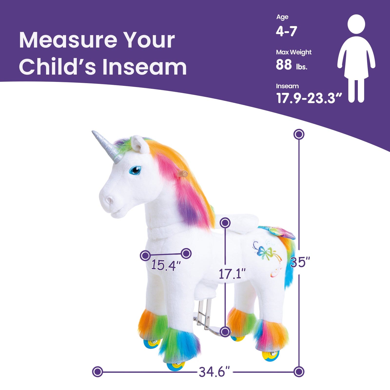 Model X® Unicorn Ride-on Toy Age 4–7 – Rainbow