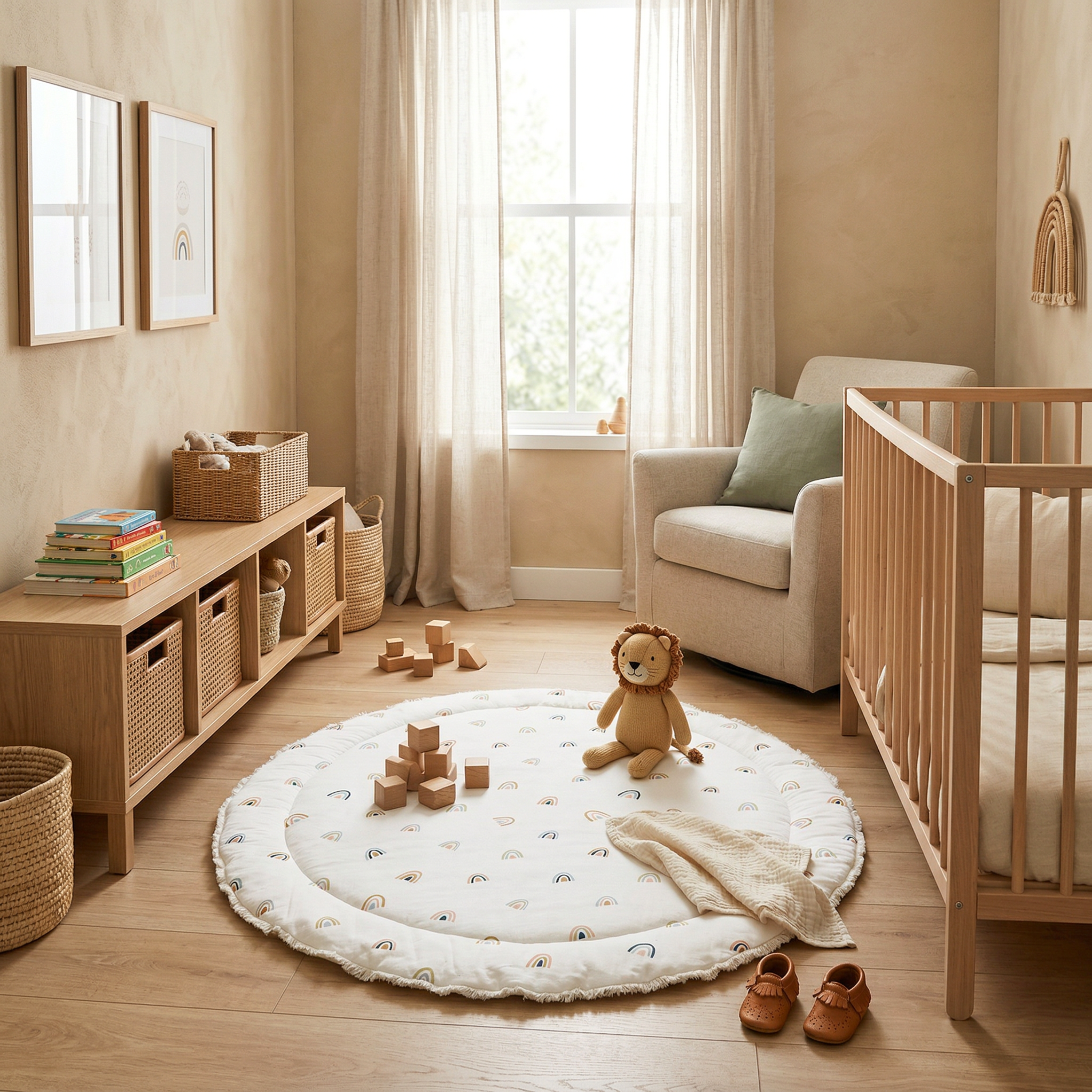 Organic Cotton Quilted Play Mat- Rainbow