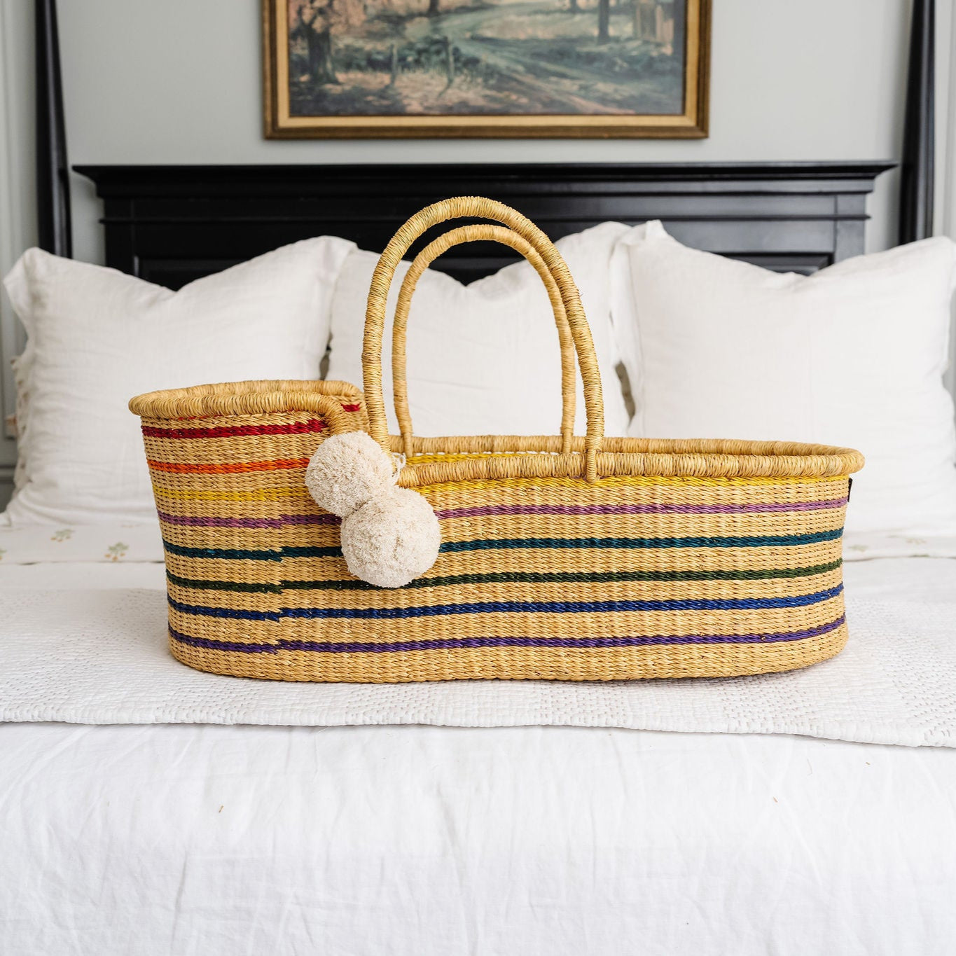 Rainbow African Moses Basket vegan Handle