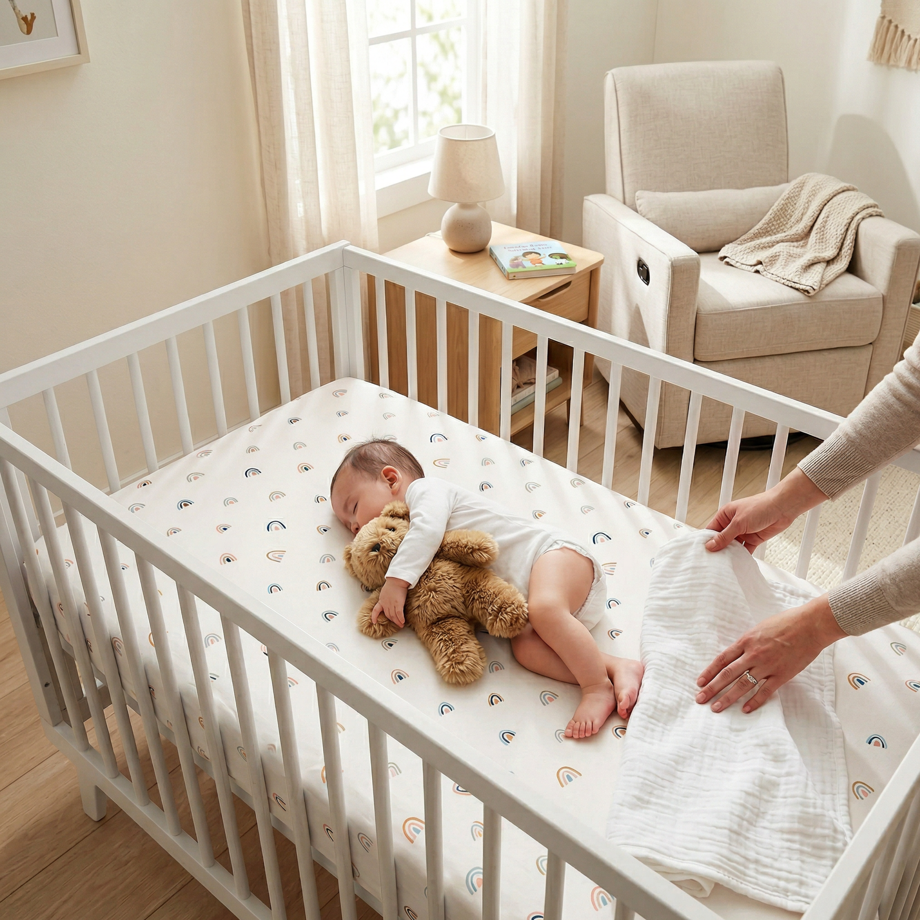Crib Fitted Sheet With Pillowcase - Over The Rainbow