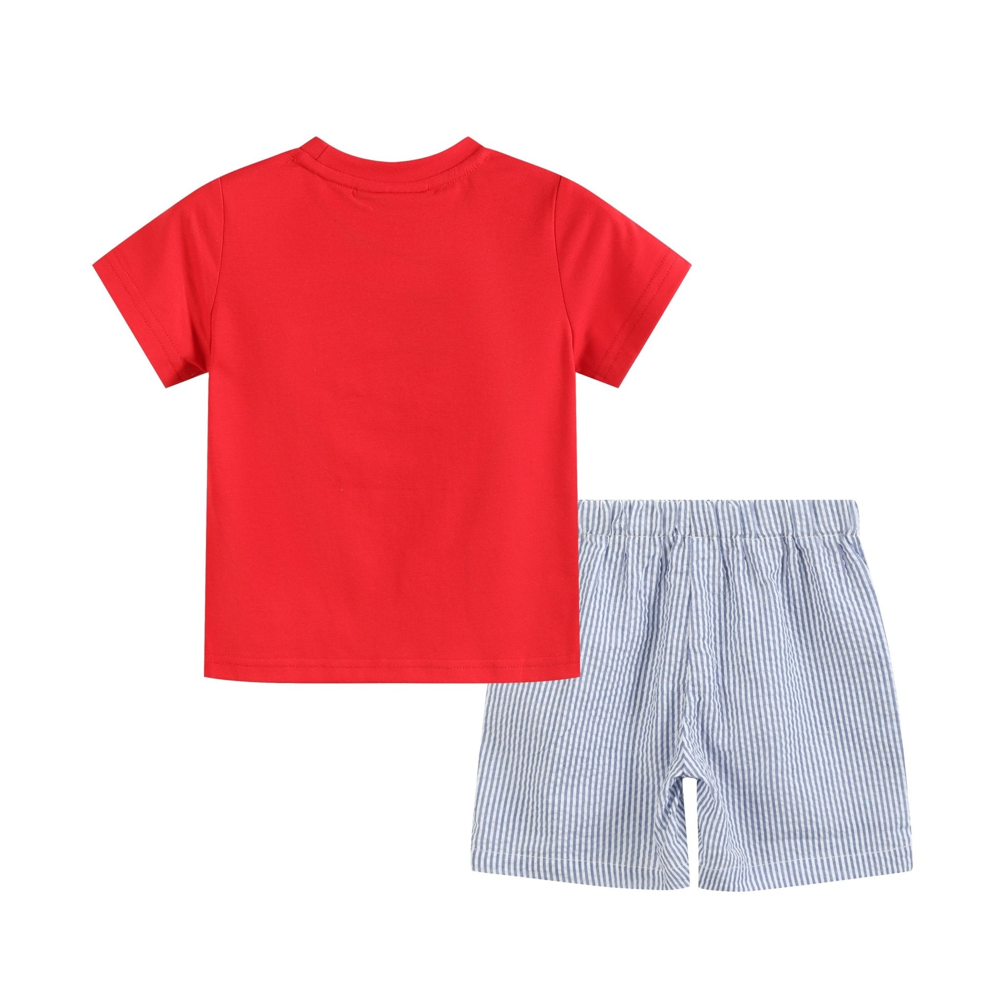 Red And Blue Baseball Smocked Shirt And Shorts Set
