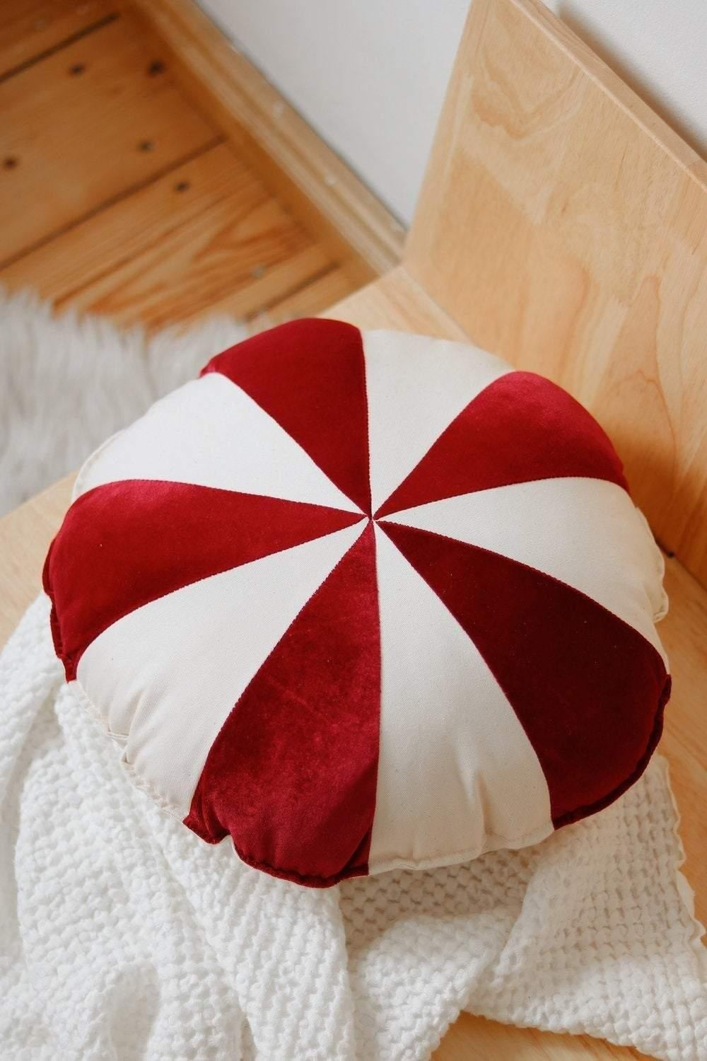 red Circus Round Patchwork Pillow
