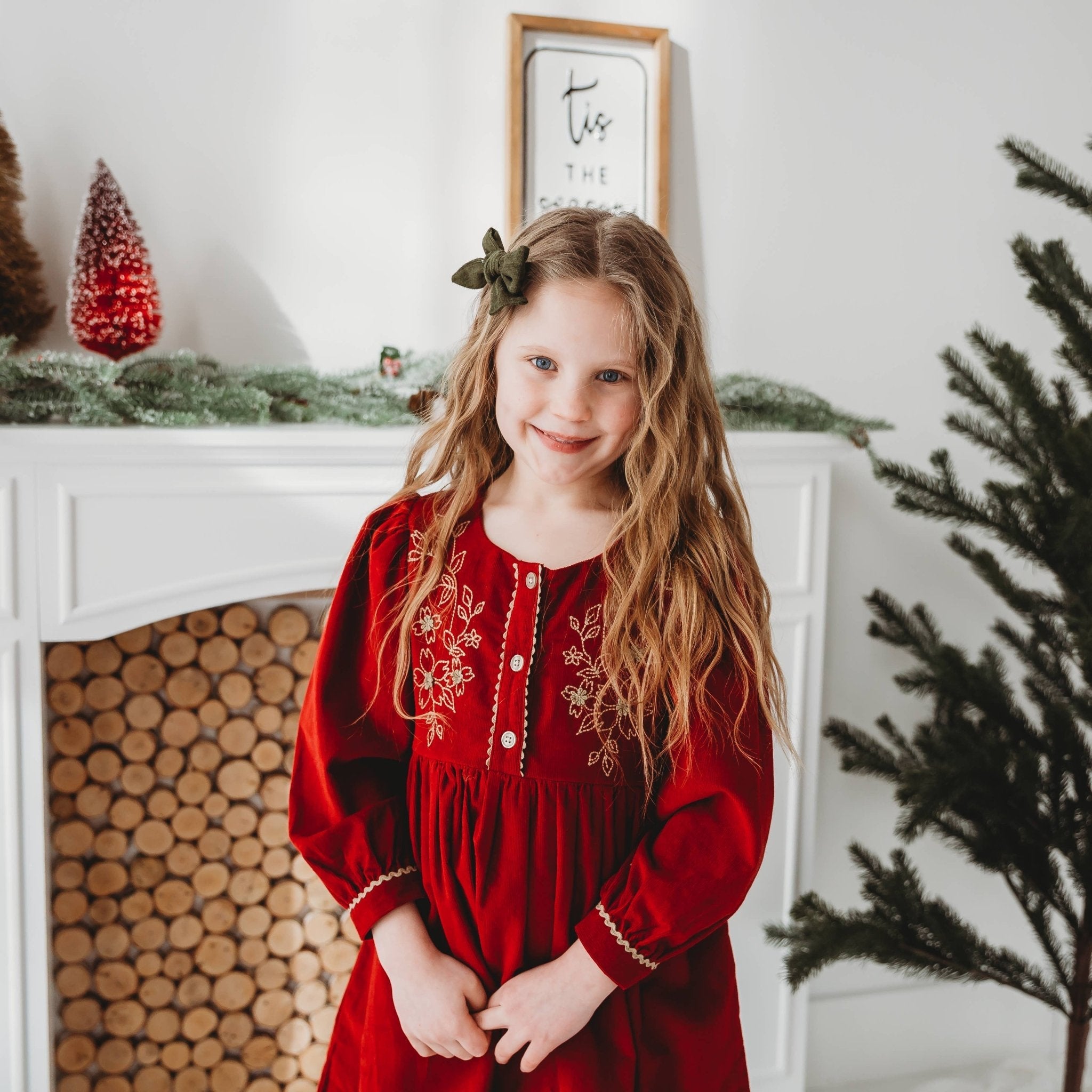 Red Cord Embroidered Christmas Dress
