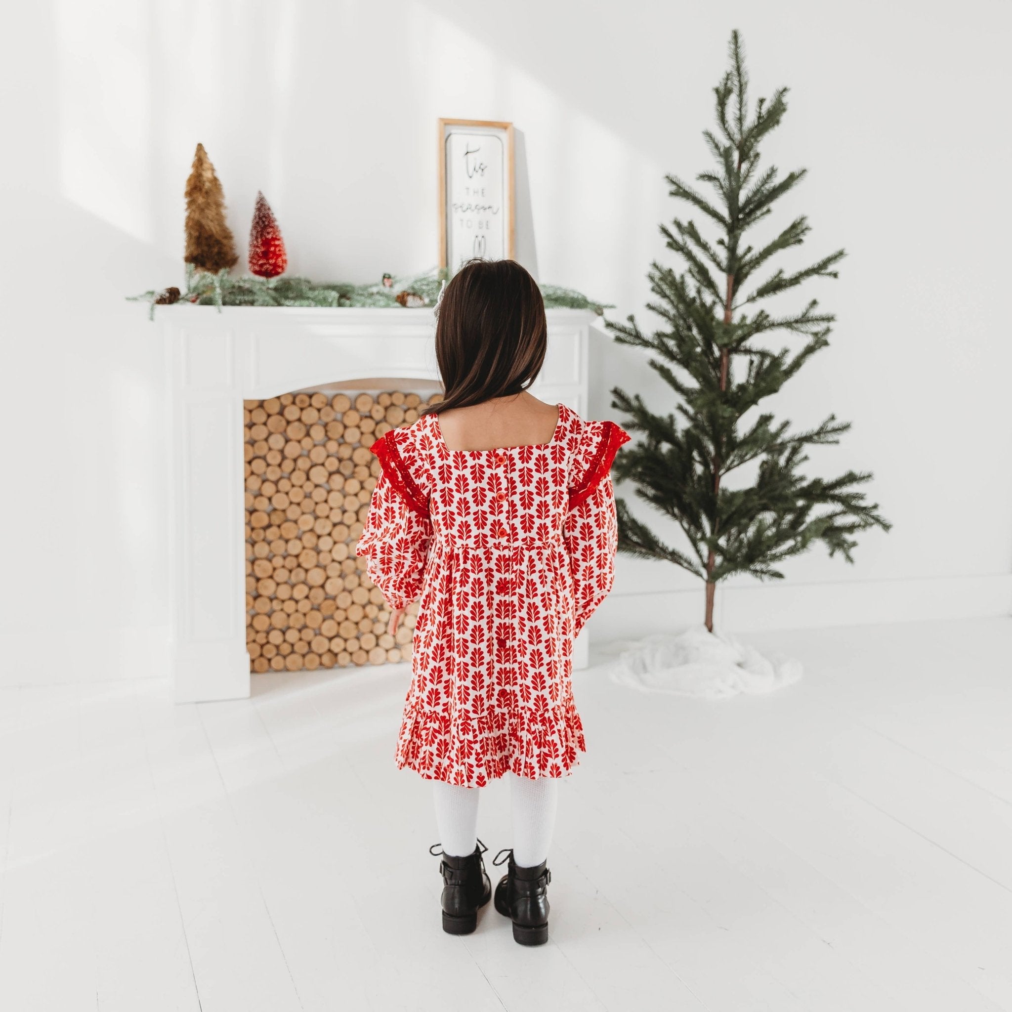 Red Floral Printed Dress With Lace Detail