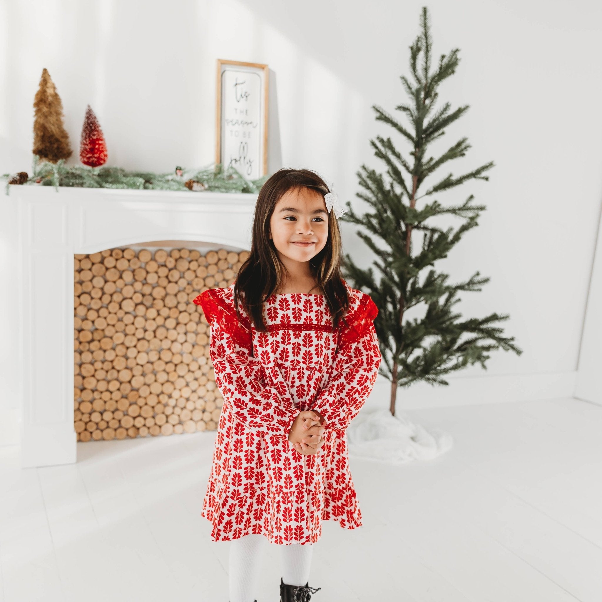 Red Floral Printed Dress With Lace Detail