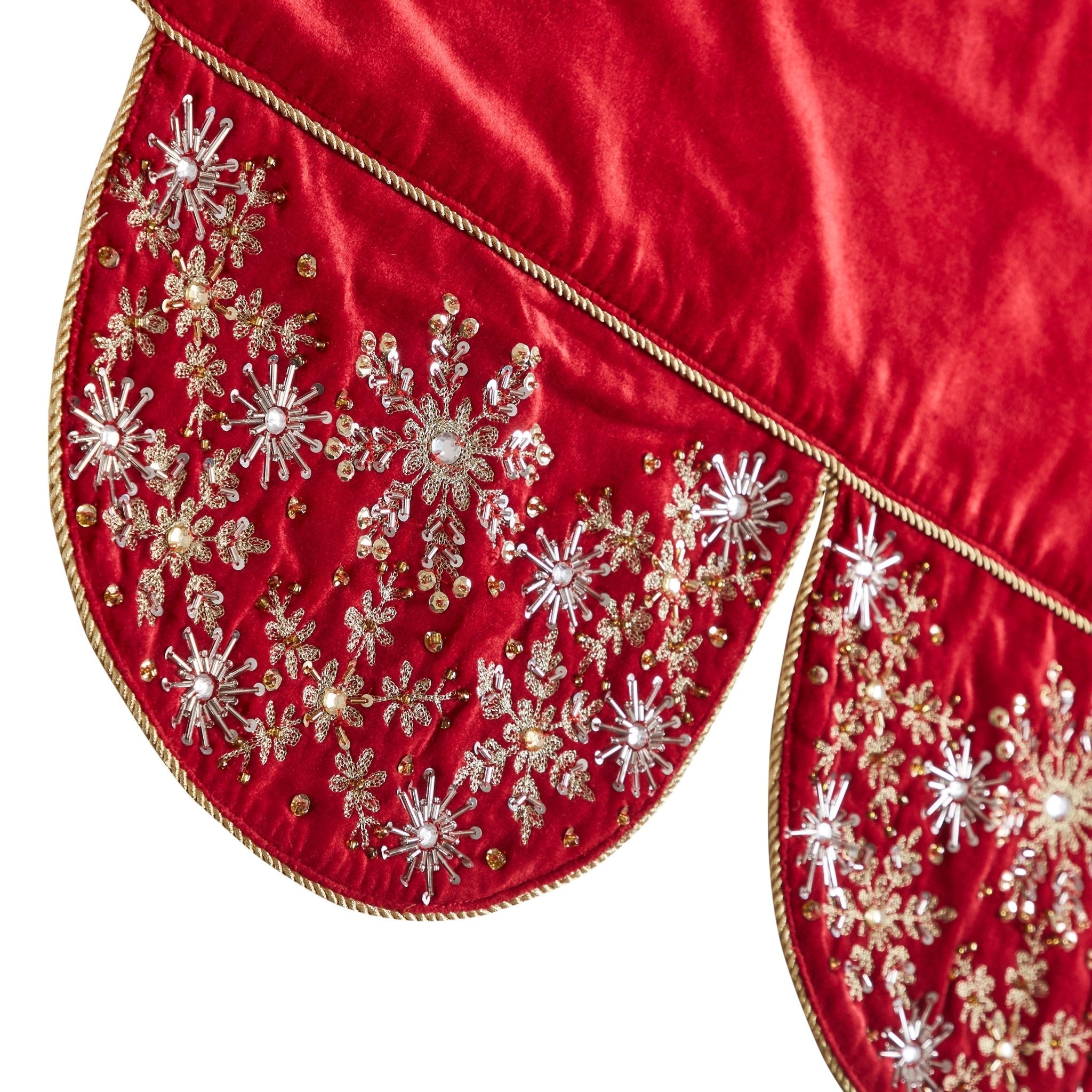 Red Velvet Mantel Scarf Hand Beading And Crewel Embroidery - 72"