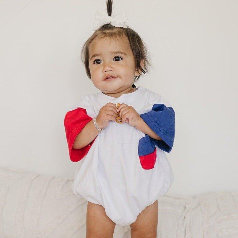 Red, White & Blue Colorblock Pocket T-shirt Romper