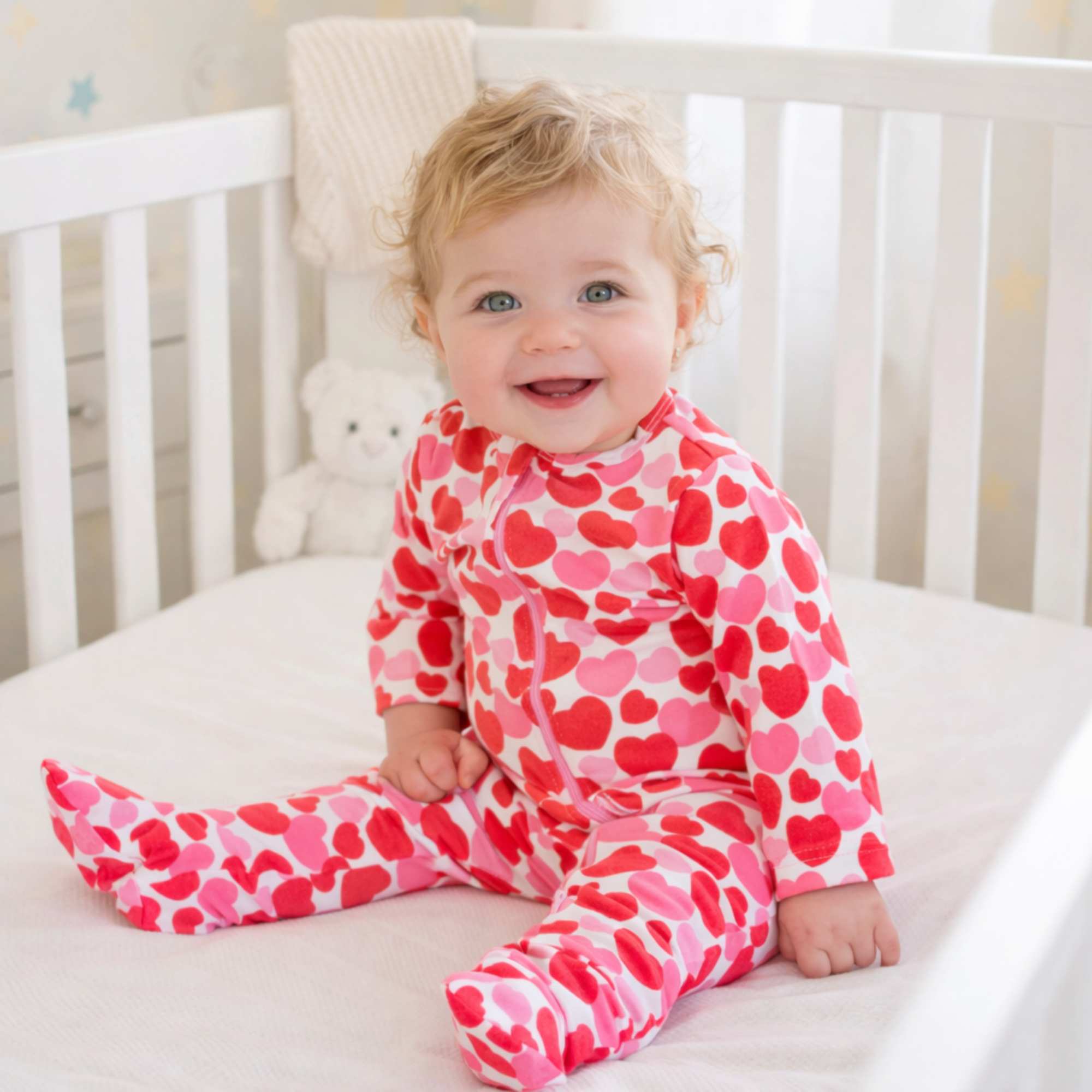 Organic Footie - Red & Pink Hearts