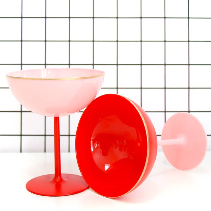 Red And Light Pink Color Block Coupe Glasses