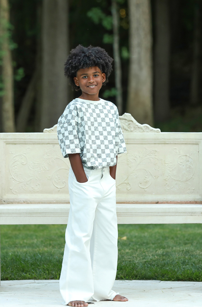 Relaxed Cotton T-shirt With Checker Print